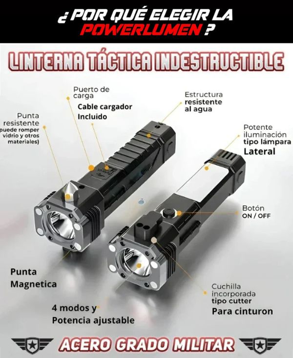 PAGA 1 E LLÉVATE 2 - PowerLUMEN™ Linterna militar estadounidense